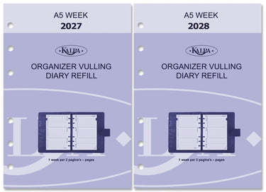 6207-27-28 A5 210 x 144 mm Recharge Agenda 2026 et 2026 Semaine par 2 pages Néerlandais Anglais